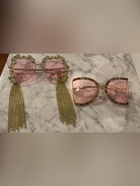 Gold-Tone Pink Lens Tassel Sunglasses - Women Accessories